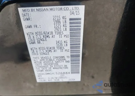 2015 Infiniti Qx60 z USA, uszkodzony, nr VIN 5N1AL0MN1FC526884